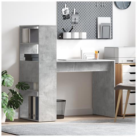 Scrivania con stoccaggio grigio cemento 113x54x120 cm legno ingegnerizzato - Foto 2