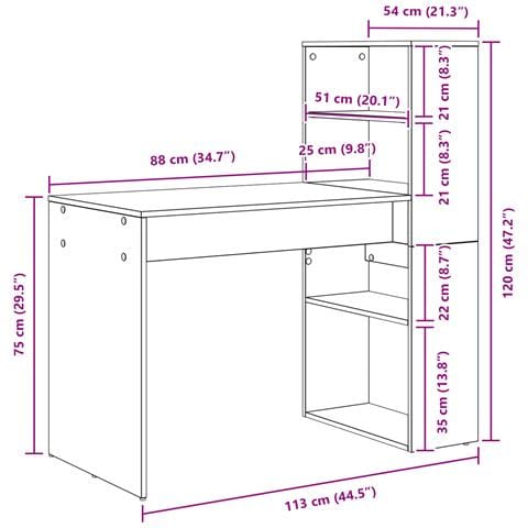 Scrivania con stoccaggio grigio cemento 113x54x120 cm legno ingegnerizzato - Foto 9