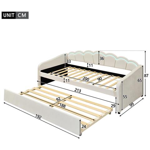 Letto Da Giorno 90x200cm, Con Letto A Scomparsa, Luce Cambia Colore, Telecomando, Divano Letto, Letto Singolo (senza Materasso), Stile Minimalista, Velluto, Beige - Foto 2