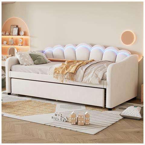 Letto Da Giorno 90x200cm, Con Letto A Scomparsa, Luce Cambia Colore, Telecomando, Divano Letto, Letto Singolo (senza Materasso), Stile Minimalista, Velluto, Beige - Foto 4