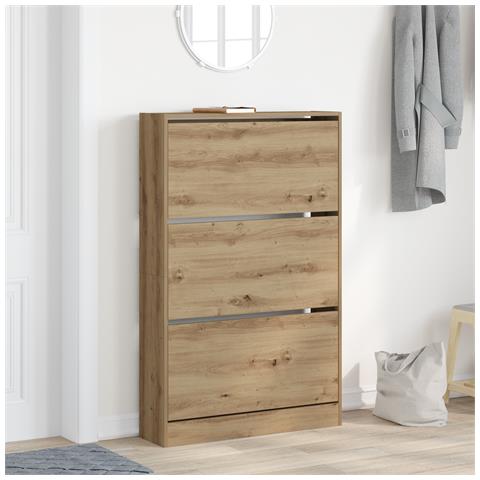 Cabinet per scarpe in rovere artigianale 80x21x125,5 cm in legno ingegnerizzato - Foto 2