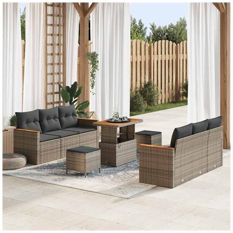 Set Divano da Giardino con cuscino 9 pcs Grigio Poly Rattan - Foto 2