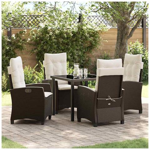 Set da Pranzo per Giardino 5 pcs Marrone polyrattan - Foto 2