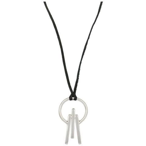Collana Con Treppiede In Argento E Pelle Nera - Foto 1