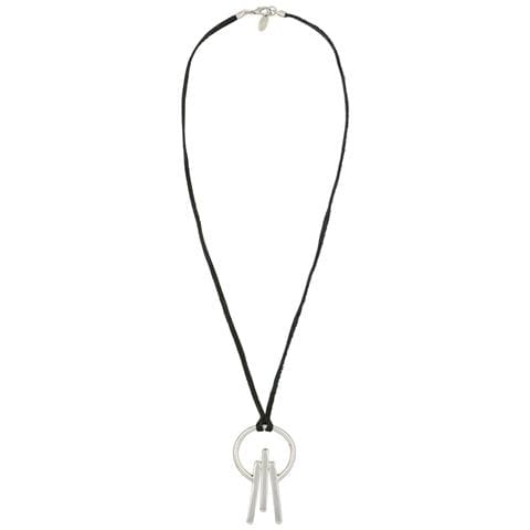 Collana Con Treppiede In Argento E Pelle Nera - Foto 3
