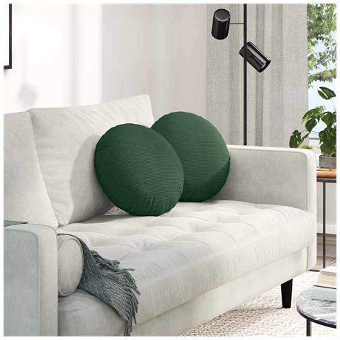 Cuscini per Seduta 2 pcs Verde Scuro Ø 40 cm Tessuto in Cords - Foto 2