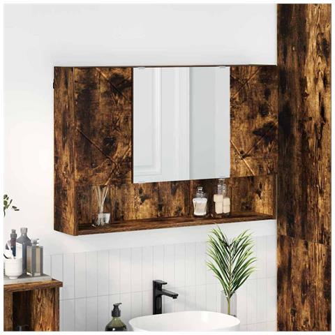 Mobiletto per specchio da bagno Rovere fumo 80 x 17 x 55 cm - Foto 2
