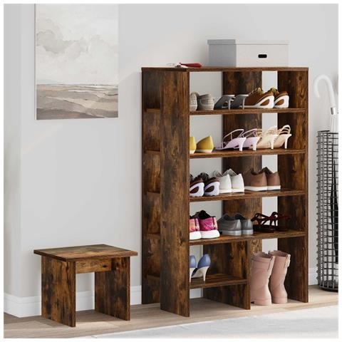 Mobile per scarpe 2 pcs Rovere fumé Legno multistrato - Foto 2