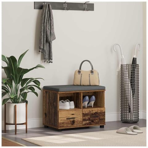 Panca per ingresso con cuscino Legno vecchio 60 x 38 x 46 cm - Foto 2