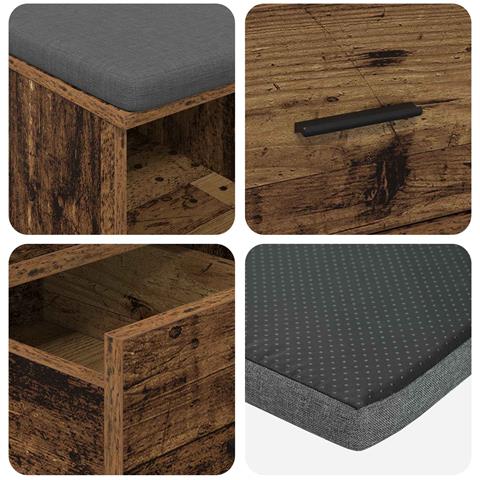 Panca per ingresso con cuscino Legno vecchio 60 x 38 x 46 cm - Foto 9