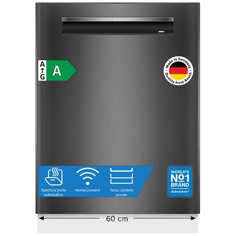 Bosch SMP4ECC72S Serie 4 Lavastoviglie da incasso sottopiano 14 coperti Acciaio nero spazzolato anti-impronta Classe A, Sottopiano, Dimensione massima (60 cm), Nero, Pulsanti, 1,75 m, 1,65 m - Foto 1