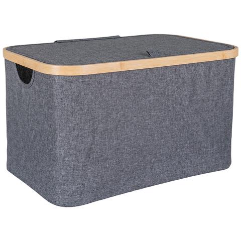 Cestino Noto In Bambù E Tessuto Grigio Scuro 45x30x25 Cm - Foto 1