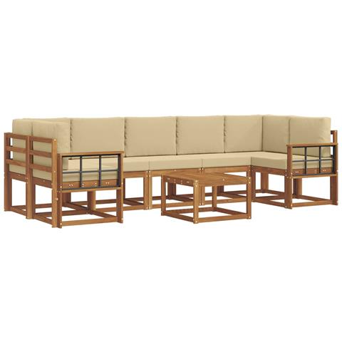 Set di divani da esterno con cuscino 8 pcs Naturale e Beige - Foto 1