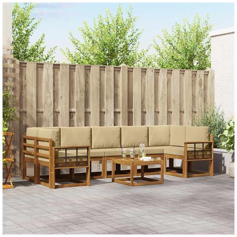 Set di divani da esterno con cuscino 8 pcs Naturale e Beige - Foto 2