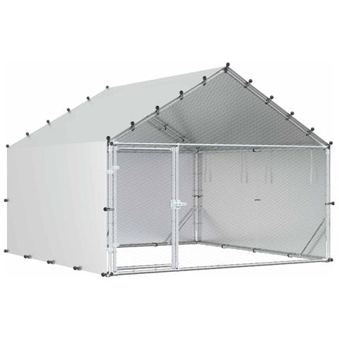 Pollaio con tetto Argento 200 x 200 x 150 cm Acciaio zincato - Foto 1