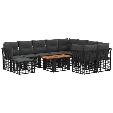 Set Divano da Giardino 11 pz Nero e Grigio scuro polyrattan - Foto 1