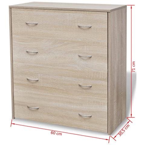Credenza con 4 Cassetti 60x30,5x71 cm Colore Rovere - Foto 6
