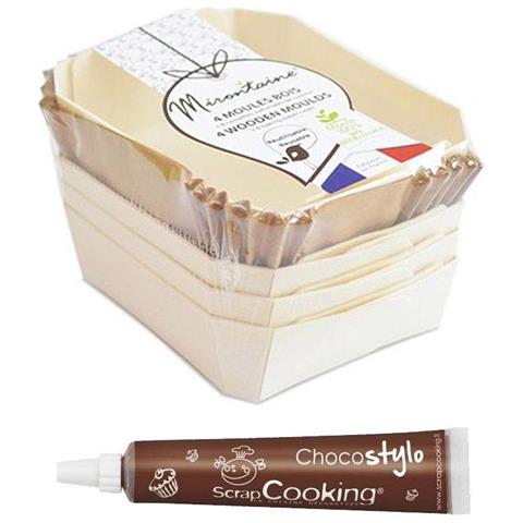4 Stampi Rettangoli Individuali In Legno + 8 Pirottini Da Forno + Penna Alimentare Al Cioccolato - Foto 2