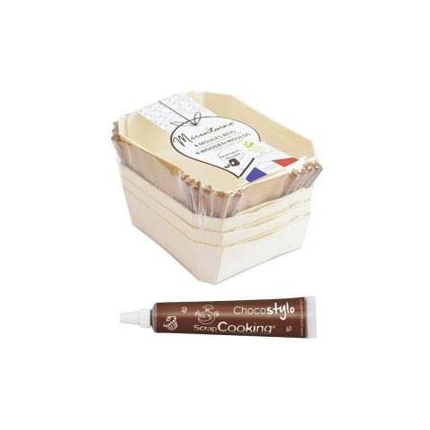 4 Stampi Rettangoli Individuali In Legno + 8 Pirottini Da Forno + Penna Alimentare Al Cioccolato - Foto 1