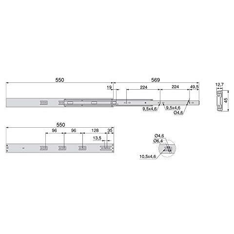 Guide Per Cassetti Con Cuscinetti A Sfera 45mm X 550mm, Set Di 1 Coppia Di Binari Ad Estrazione Totale Con Chiusura Ammortizzata - Foto 4