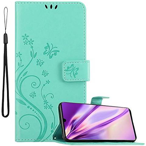 Custodia Compatibile Con Huawei P30 Pro In Turchese Fiore - Coperchio Protettivo In Design Floreale Con Chiusura Magnetica, Funzione Stand E Slot Per Carte - Foto 1