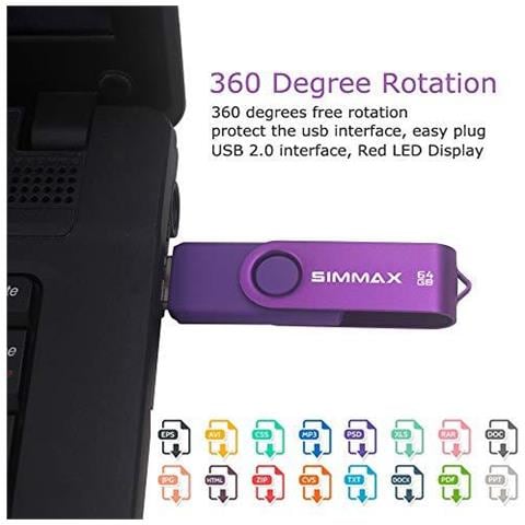 64gb Memory Stick Usb 2.0 Flash Drive Swivel Thumb Drive Pen Drive (64gb Viola) - Foto 4