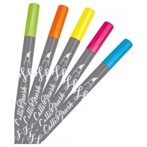 Online Schreibgerte Calli Evidenziatore 5 Pz Punta Del Pennello Blu, Verde, Arancione, Rosa, Giallo - Foto 1
