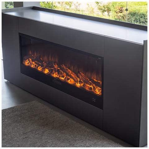 Caminetto Vulture Caminetto Elettrico Da Incasso Lungo 150 Cm 1500w Nero Effetto Fiamma 6 Livelli Comandi Manuali E Telecomando Incluso Realizzato Con Pannelli Laminati A Freddo - Foto 2