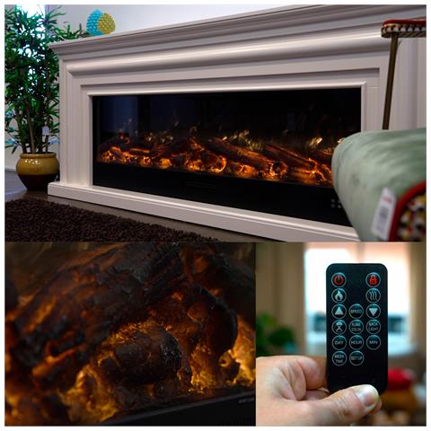 Caminetto Vulture Caminetto Elettrico Da Incasso Lungo 150 Cm 1500w Nero Effetto Fiamma 6 Livelli Comandi Manuali E Telecomando Incluso Realizzato Con Pannelli Laminati A Freddo - Foto 8