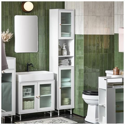 Mobile A Colonna Bagno Salvaspazio Mobile Alto Con Due Ante In Vetro Mobile Bagno Stretto Bianco 30x30x171 Cm Bzr118-w - Foto 5