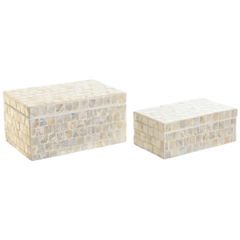 Scatola-portagioie Dkd Home Decor 25 X 15 X 12 Cm Bianco Madreperla 8 Cm (2 Unità) - Foto 1