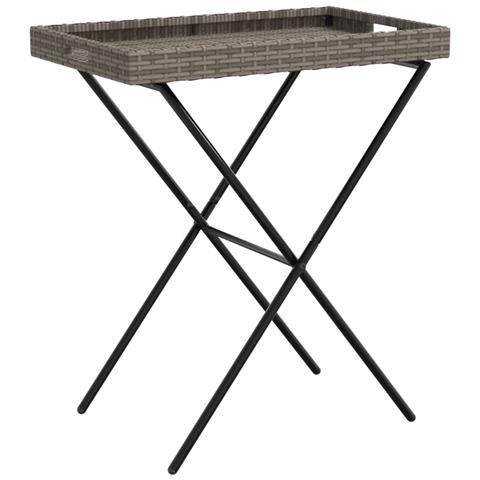 Tavolino Vassoio Pieghevole Grigio 65x40x75 Cm In Polyrattan - Foto 2