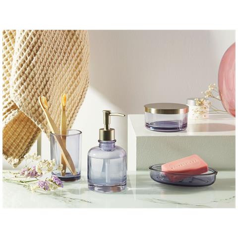 Set Di 4 Accessori Bagno Vetro Viola E Argento Telma - Foto 1