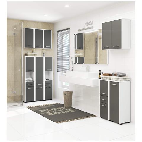 Mobile da Bagno sospeso FIN, 1 anta, 30x22,5x60 cm, Colore Bianco e Grigio Grafite - Foto 5