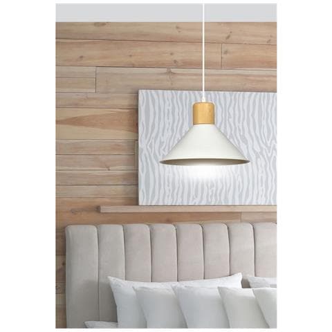 Lampada A Sospensione Reven - Bianco - Acciaio Verniciato A Polvere, Legno - 25x100x25 Cm - Foto 8