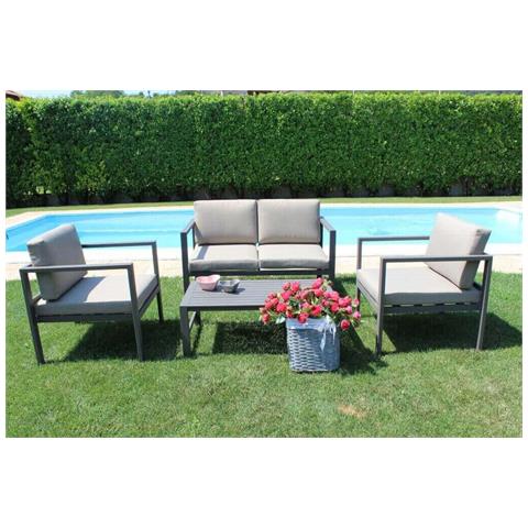 Salotto 4 Posti In Alluminio Per Esterno Divano Poltrone E Tavolino Con Cuscini Eracle - Darkgrey - Foto 1