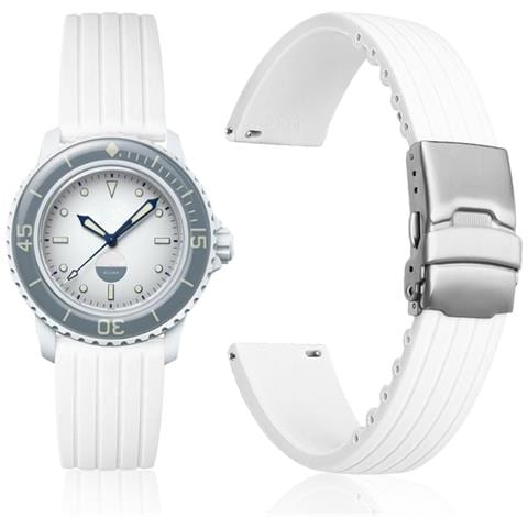 Sostituzione Cinturino Orologio In Silicone Per Blancpain X Swatch White - Foto 2