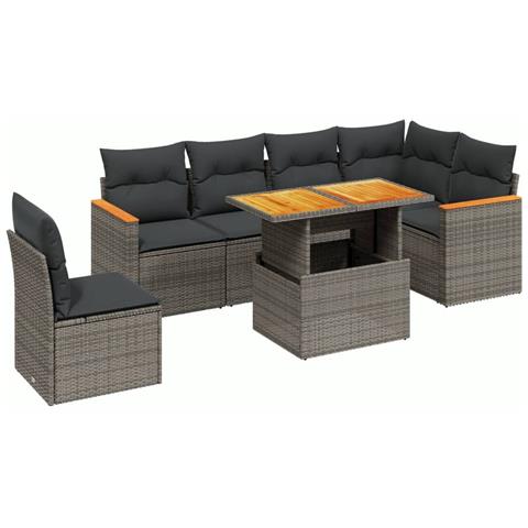 Set Divani Da Giardino 7 Pz Con Cuscini Grigio In Polyrattan - Foto 1
