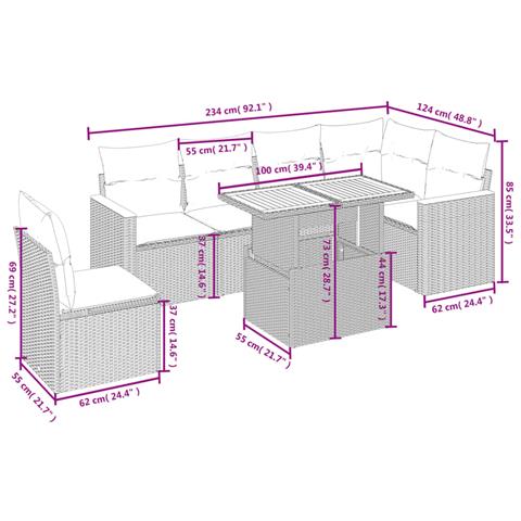 Set Divani Da Giardino 7 Pz Con Cuscini Grigio In Polyrattan - Foto 2