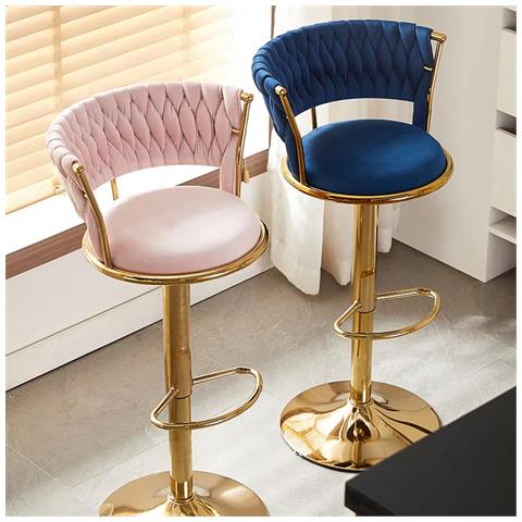 Set 2 Sgabelli Cucina Bar Schienale Intrecciato In Velluto Blu E Struttura Oro - Foto 4