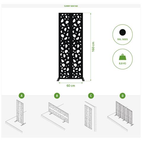 Pannello Decorativo Sunny Nero H.160cm Motivi Sui Lati - Foto 8