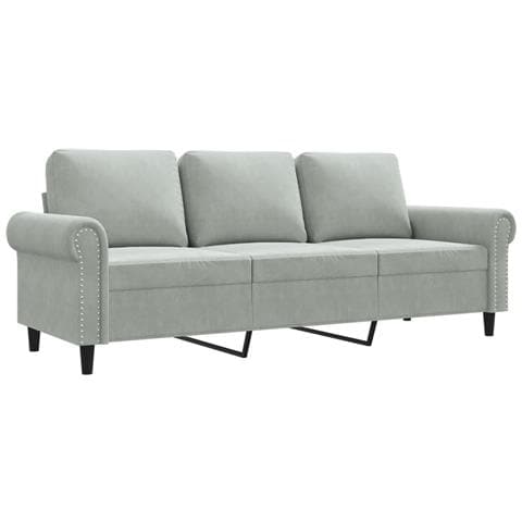 Divano A 3 Posti Grigio Chiaro 180 Cm In Velluto - Foto 2