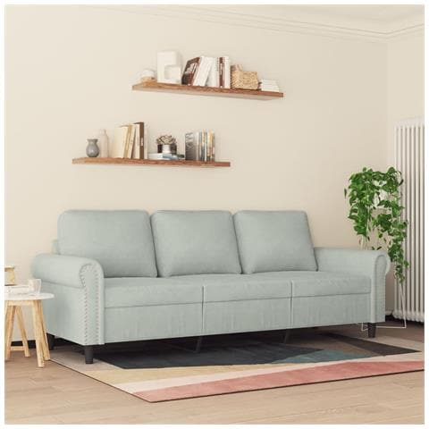 Divano A 3 Posti Grigio Chiaro 180 Cm In Velluto - Foto 3