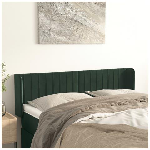 Testiera Ad Orecchio Verde Scuro 147x16x78/88 Cm In Velluto - Foto 1