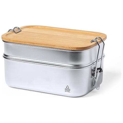Lunch Box 2 Compartimenti 340 E 600 Ml. Con Chiusura Di Sicurezza. Acciaio Inossidabile. - Foto 1