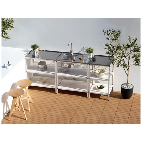 Set Cucina Da Esterno 3 Elementi Con Lavello Vilama Metallo Bianco - Foto 1