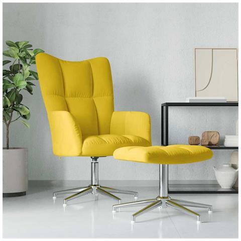 Poltrona Relax Con Poggiapiedi Giallo Senape In Velluto - Foto 8