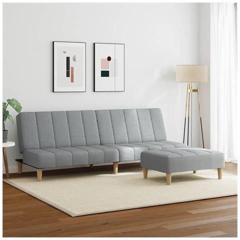 Lusso Casadino - Divano Letto A 2 Posti Con Poggiapiedi Grigio Chiaro In Tessuto - Foto 2