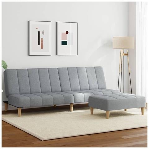 Lusso Casadino - Divano Letto A 2 Posti Con Poggiapiedi Grigio Chiaro In Tessuto - Foto 8