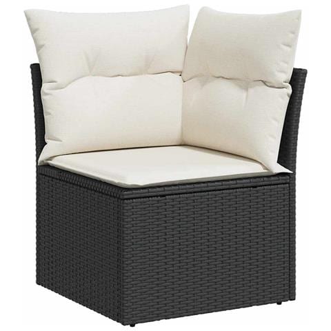 Set di divani da giardino 7 Pezzi con cuscini in polyrattan nero, Divano da giardino 2 posti con spazio di stoccaggio e cuscini in polyrattan nero - Foto 2